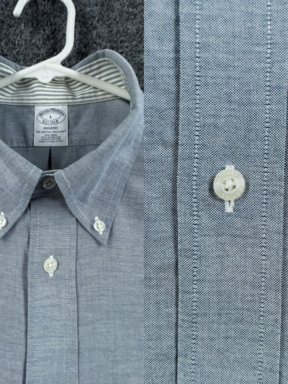 Brooks Brothers Oxford OCBD Short Sleeve Cotton Button-Down Blue White Non-Iron